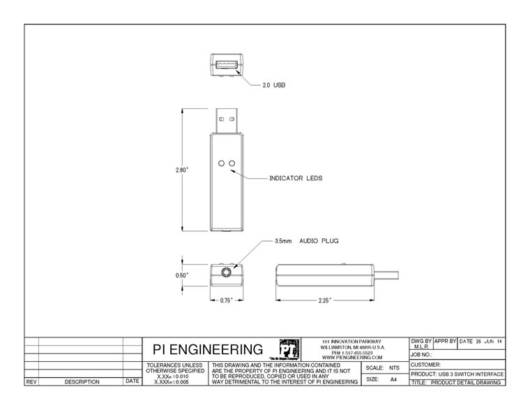 Dimensions of X-keys XK-12 USB Switch Interface